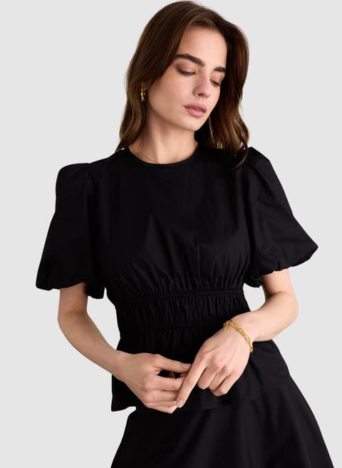 Elise Puff Sleeve Smocked Waist Top