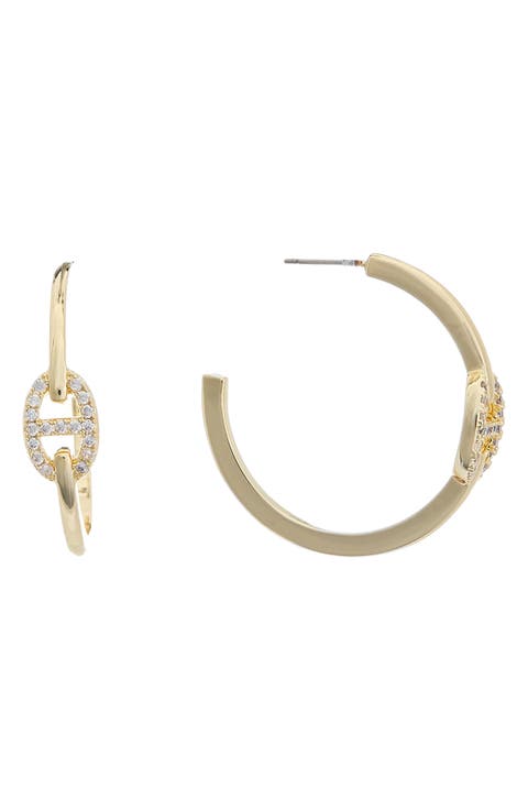 Cubic Zirconia Mariner Link Hoop Earrings