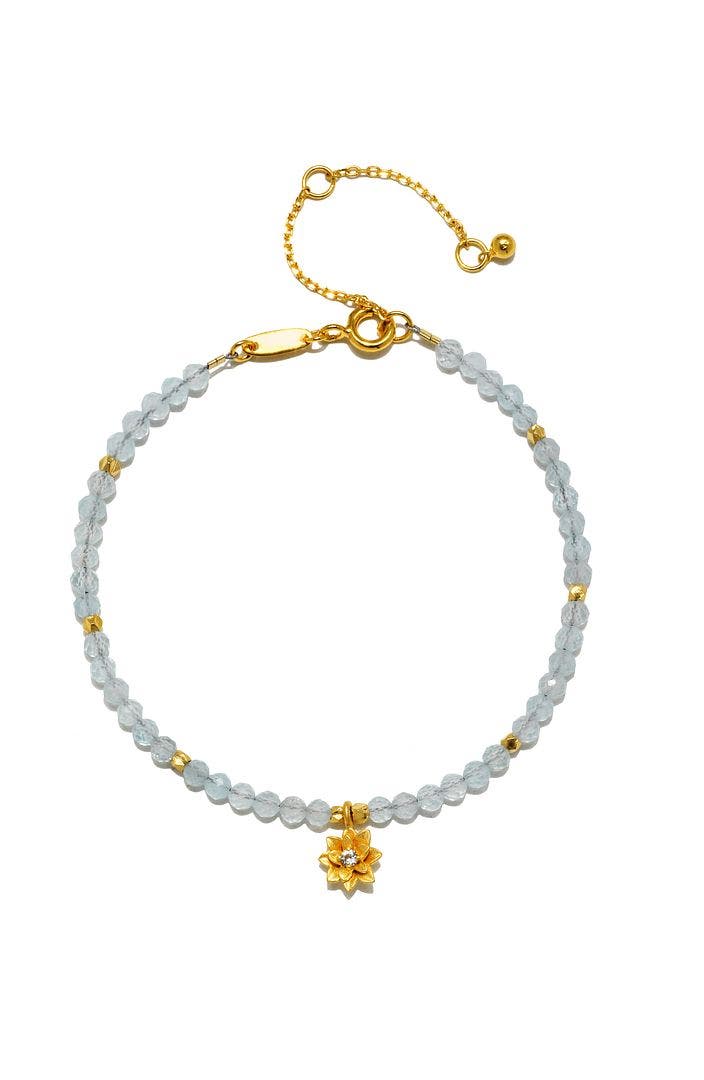 Satya Jewelry Aquamarine Lotus March Birthstone Bracelet in Blue 
