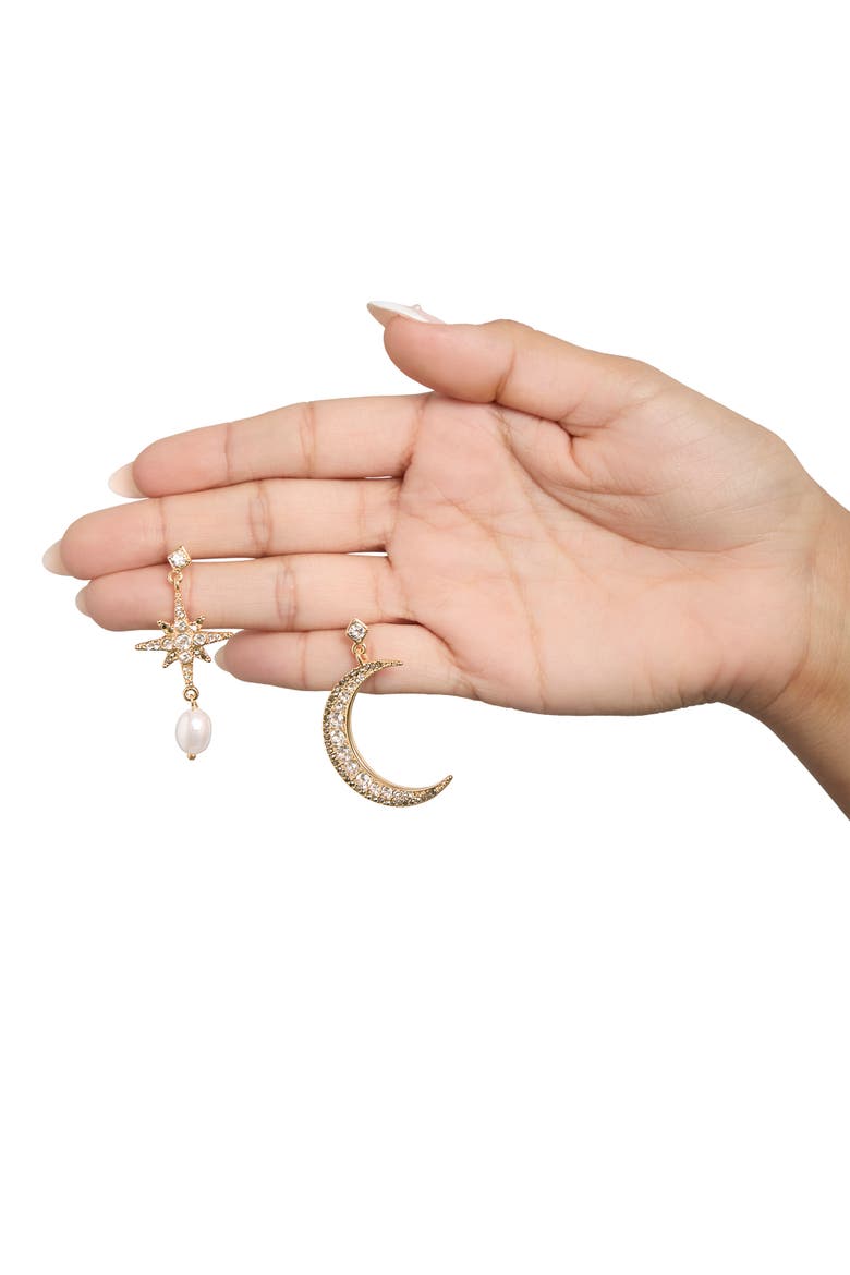 Mismatch Moon & Star Drop Earring, Alternate, color, Gold