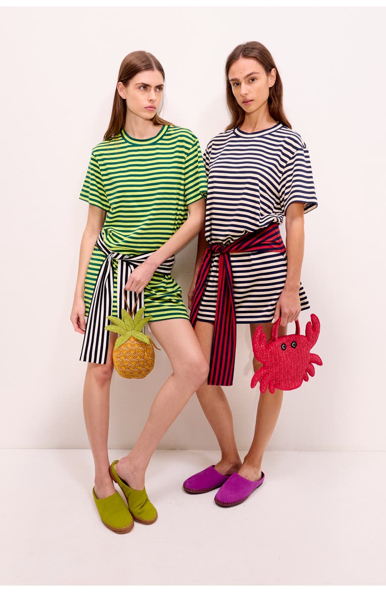 SIMONMILLER Lottie T-Shirt Dress with Tie Waist, Alternate, color, Lime Stripe Combo