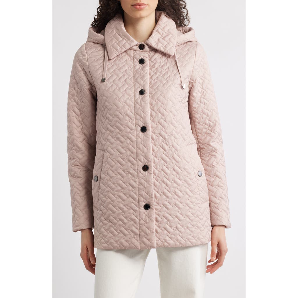 London Fog Water Resistant Quilted Jacket With Removable Hood In Pink