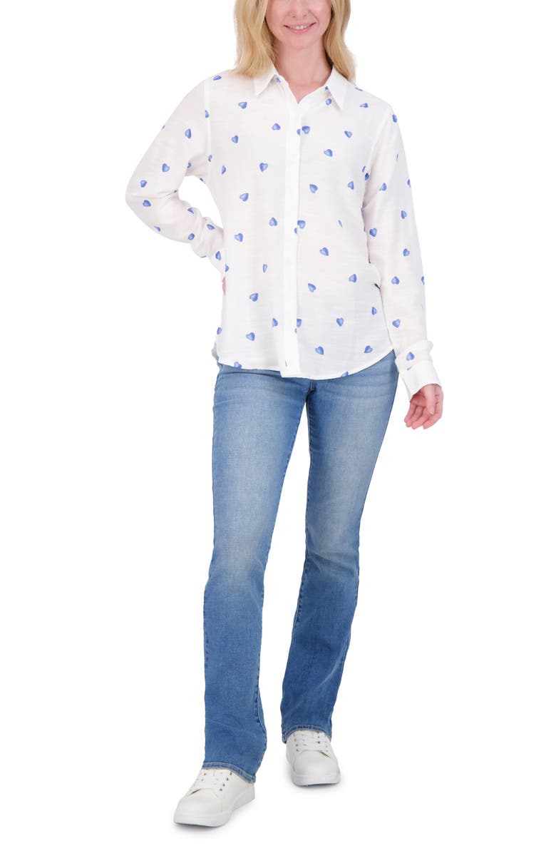 Lucky Brand Heart Print Button-Up Shirt, Alternate, color, Blue Combo