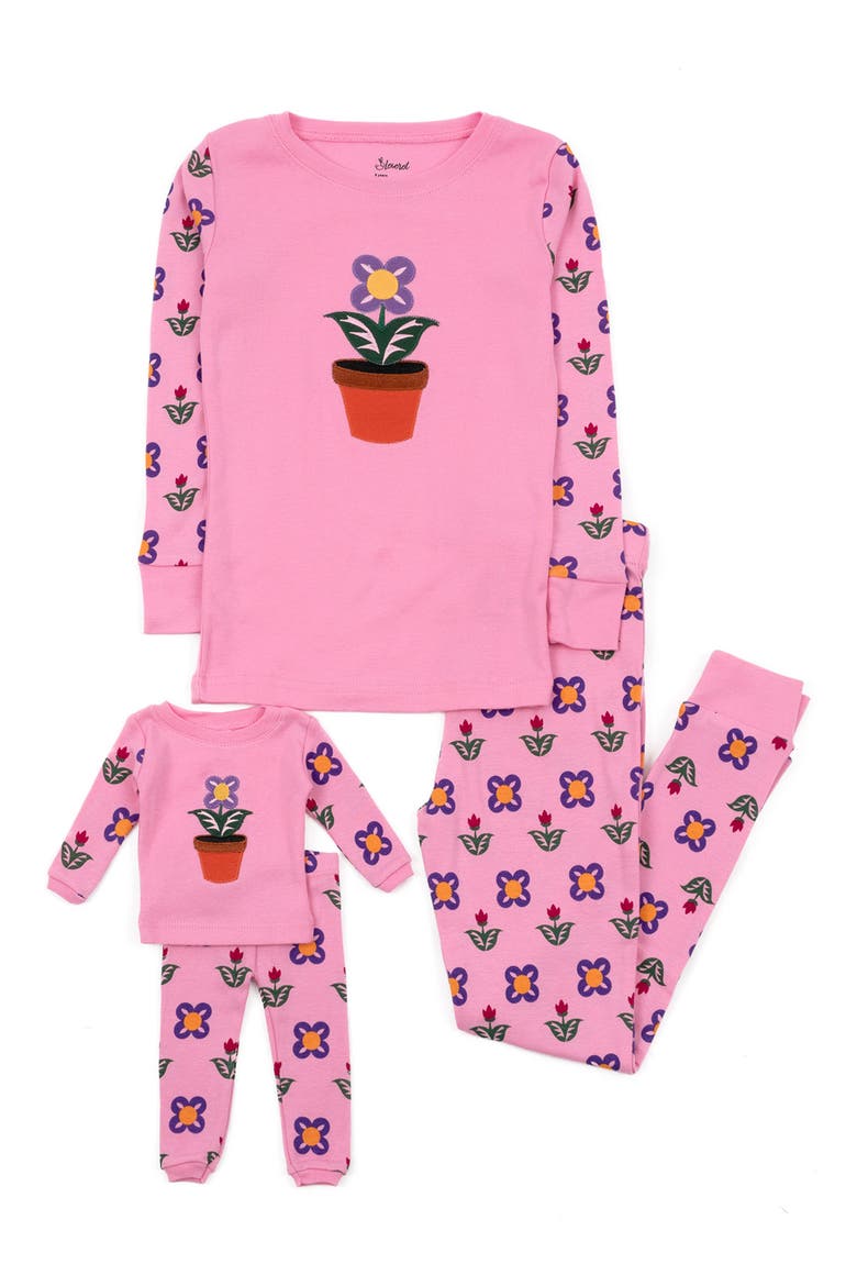 Girls Cotton Print Pajamas with Matching Doll Pair, Main, color, PINK