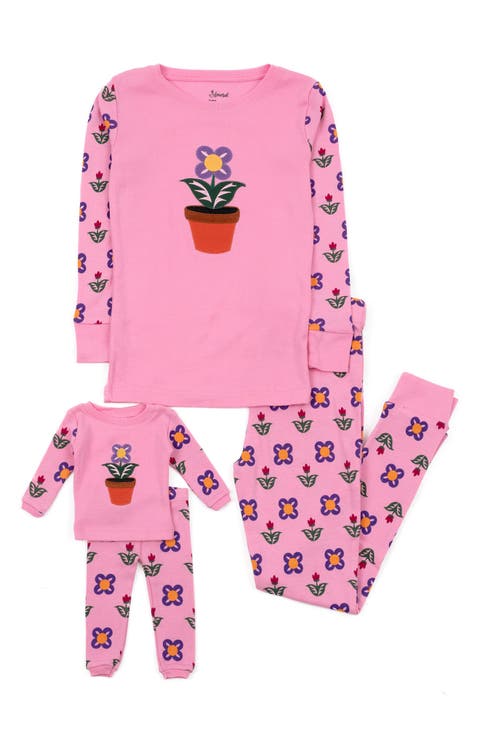 Girls Cotton Print Pajamas with Matching Doll Pair