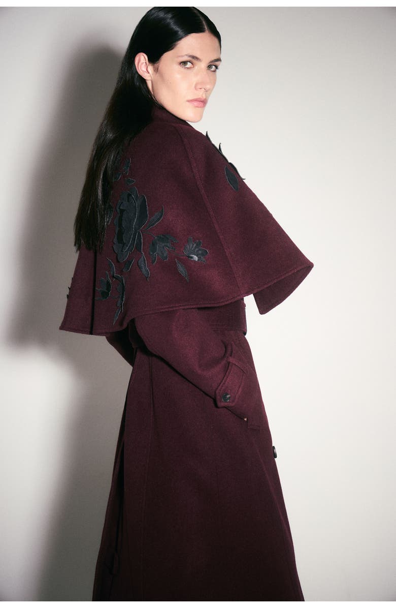 Karen Millen Tailored Funnel-Neck Cape Midi Coat, Alternate, color, Burgundy