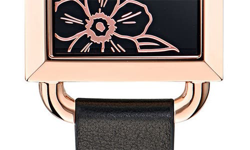 Ted Baker London Square Leather Strap Watch In Black