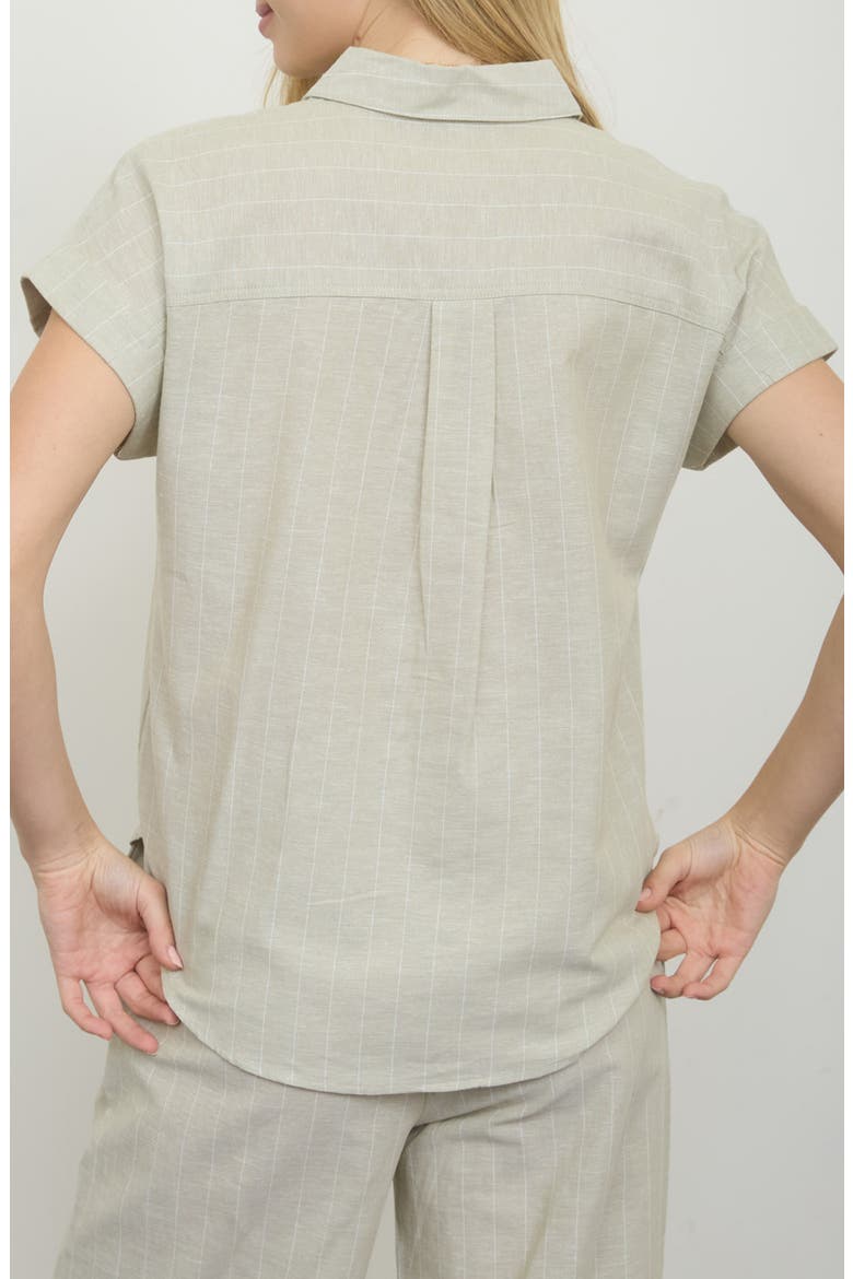 Stripe Cotton & Linen Button-Up Shirt, Alternate, color, OLIVE