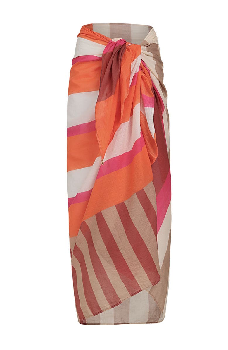 KIBYS Sunset Bazaar Loretta Striped Cotton Pareo Sarong, Alternate, color, Sunset Stripes