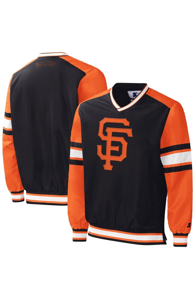 STARTER Men's Starter Black San Francisco Giants Yardline V-Neck Pullover Windbreaker, Main, color, Black