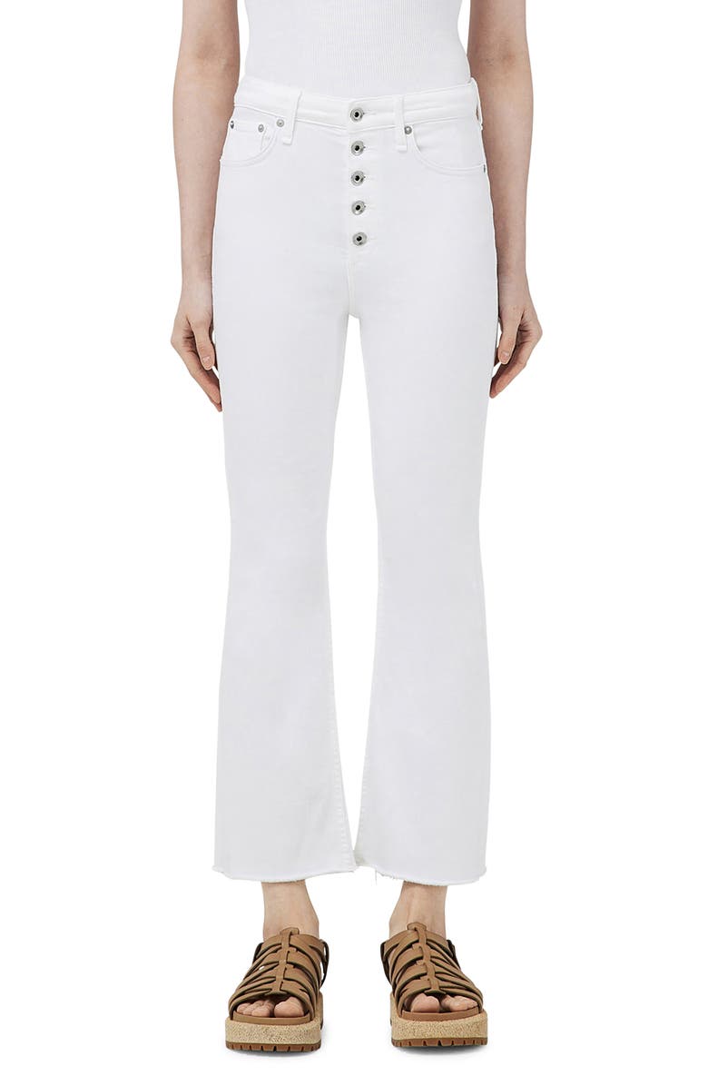rag & bone Casey Exposed Button High Waist Ankle Flare Jeans, Main, color, Opticwht