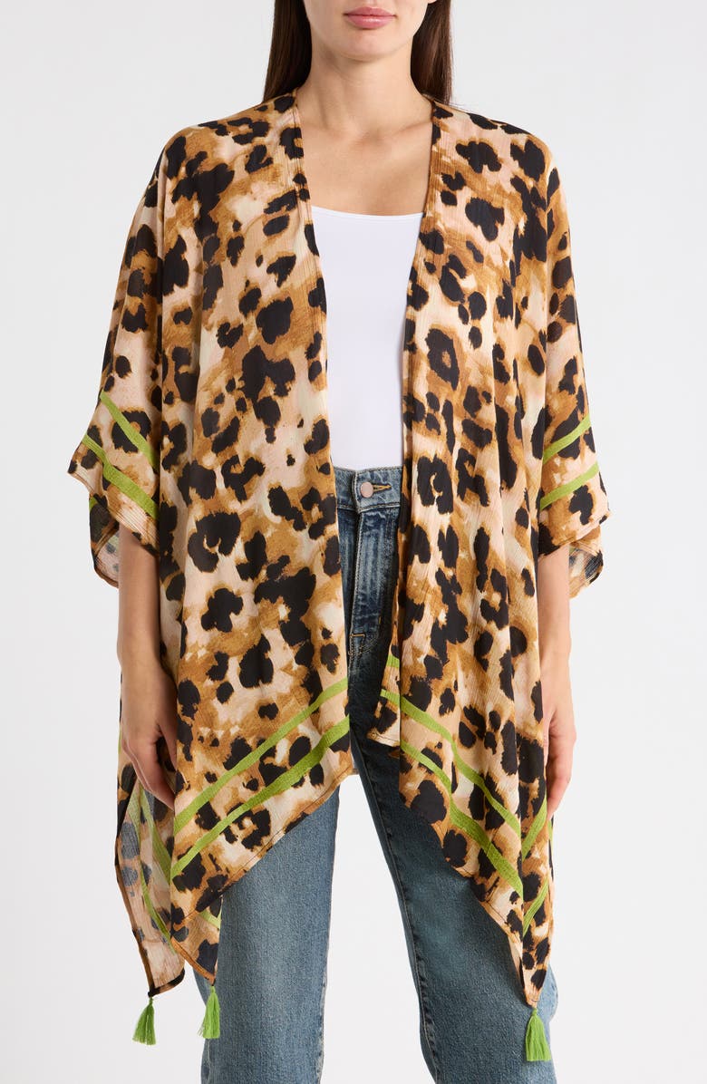 Vince Camuto Leopard Print Crinkle Topper, Main, color, Citron