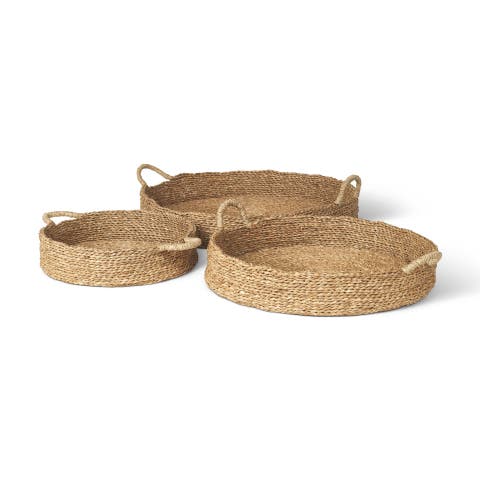 Ulana Set of 3 Round Nesting Seagrass Trays w/ Handles
