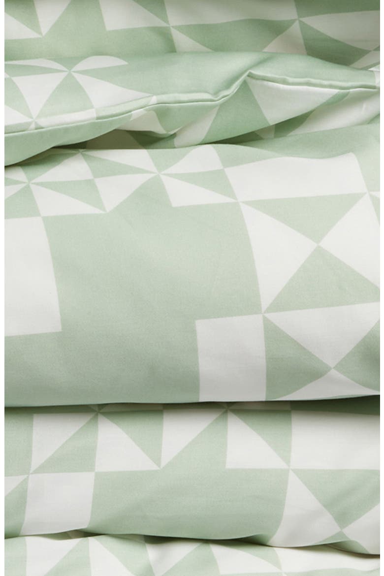 Geometric Print Cotton Sateen Duvet Cover & Shams Set, Alternate, color, LIGHT GREEN