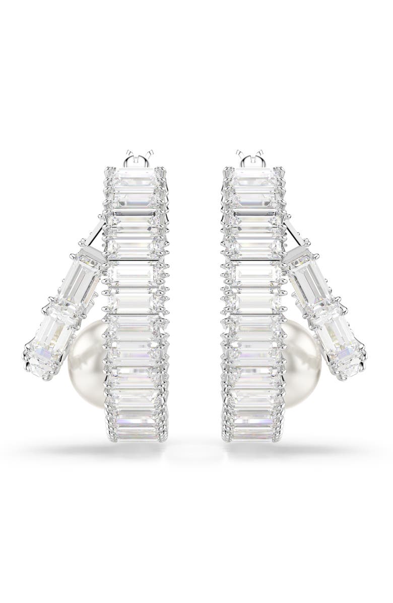 Swarovski x Ariana Grande Crystal Pearl & Baguette Cut Crystal Double Hoop Earrings, Alternate, color, 