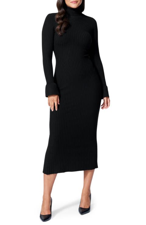 Turtleneck Long Sleeve Midi Dress
