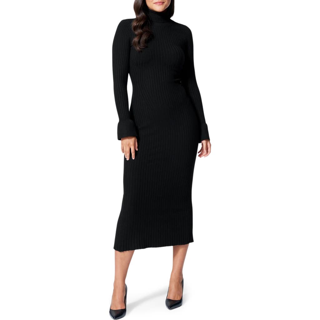 bebe Turtleneck Long Sleeve Midi Dress in Black