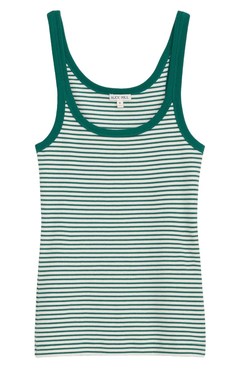 Alex Mill Stripe Stretch Cotton Rib Tank Top, Alternate, color, Green/ Ivory