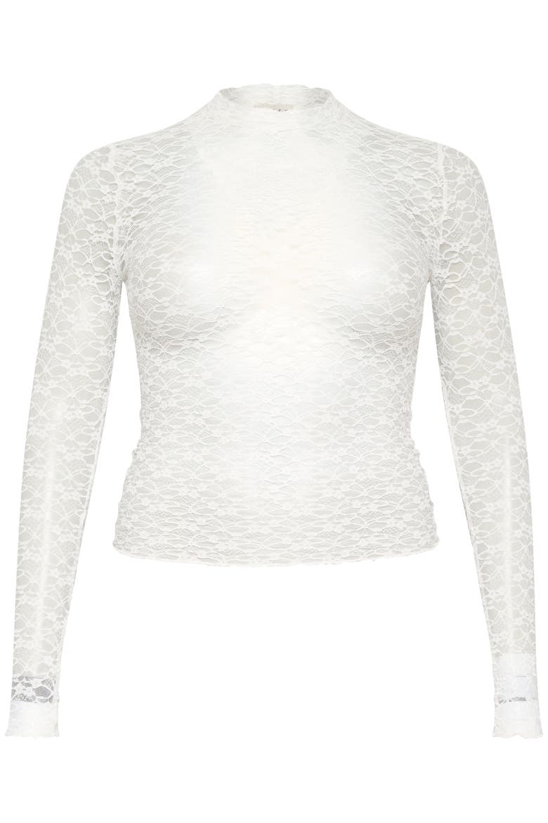 KAjolia Long Sleeve Sheer Lace T-shirt, Alternate, color, Chalk
