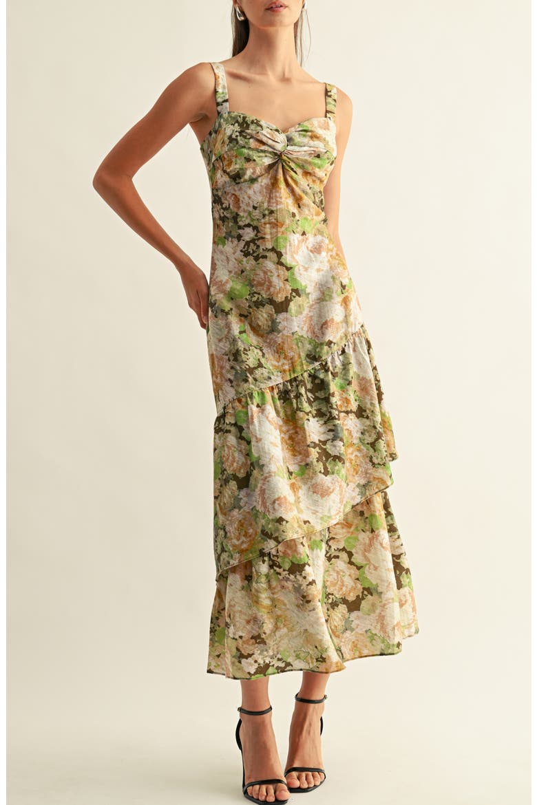 Kaya Ruffle Tiered Midi Sundress, Alternate, color, OLIVE MULTI