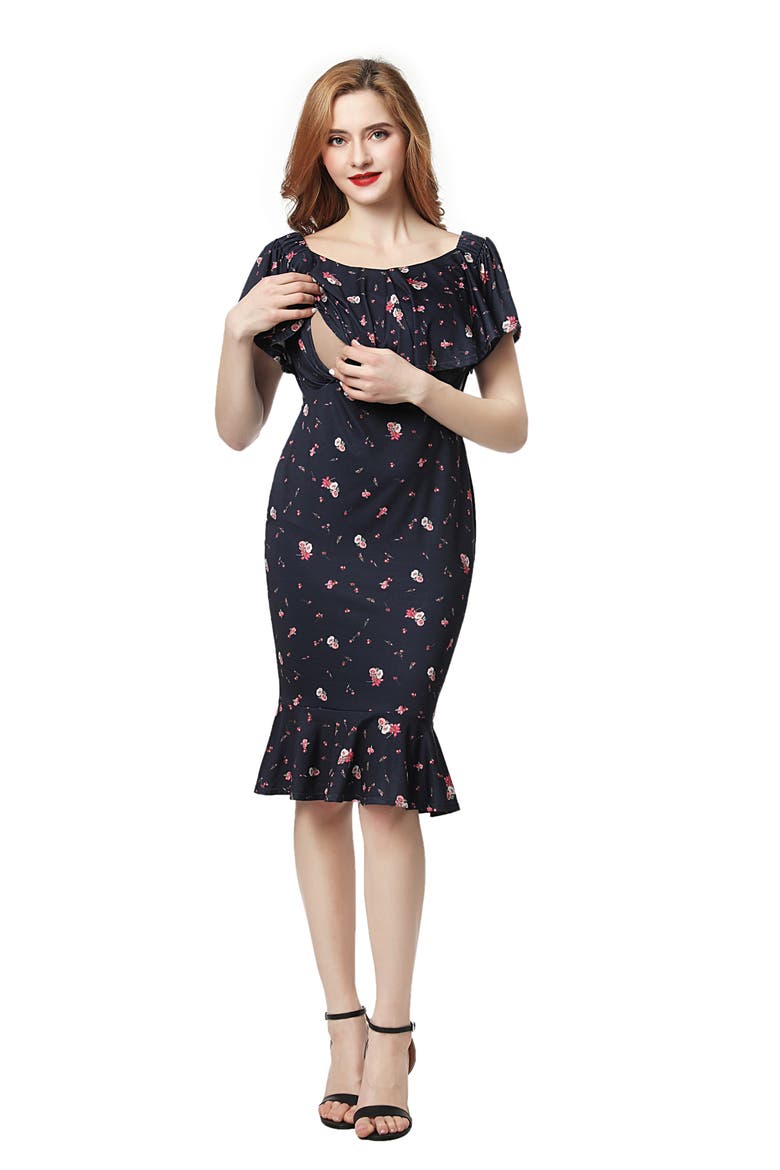 Flora Off the Shoulder Maternity Dress, Alternate, color, NAVY