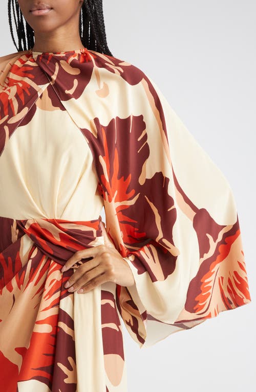 Johanna Ortiz Odyssey Floral Print Dress With Removable Cape In Multi