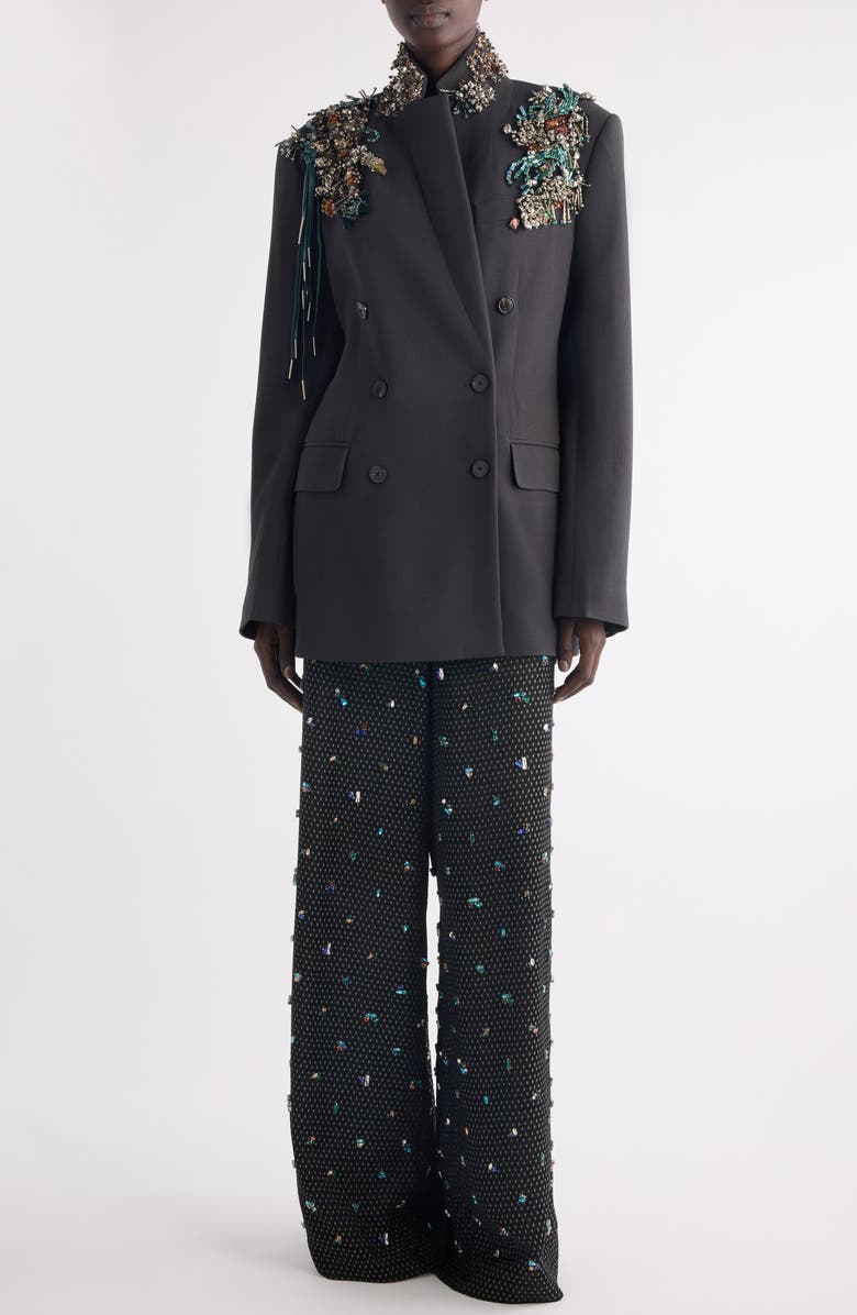Dries Van Noten Bafya Embellished Wool Blazer, Alternate, color, Dark Grey