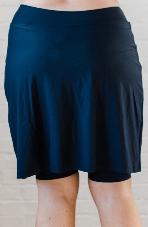 Calypsa Plus Size Knee Length Swim Skort With Bike Shorts In Blue
