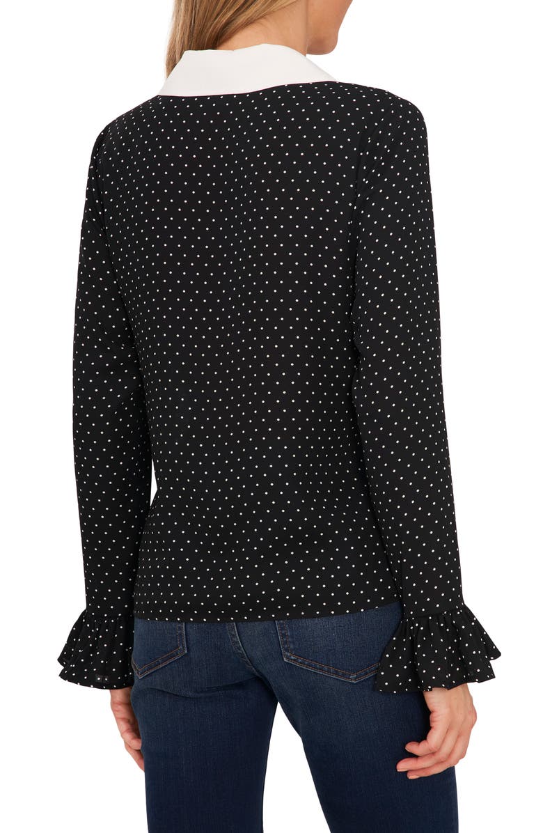 CeCe Polka Dot Tie Collar Ruffle Cuff Blouse, Alternate, color, 