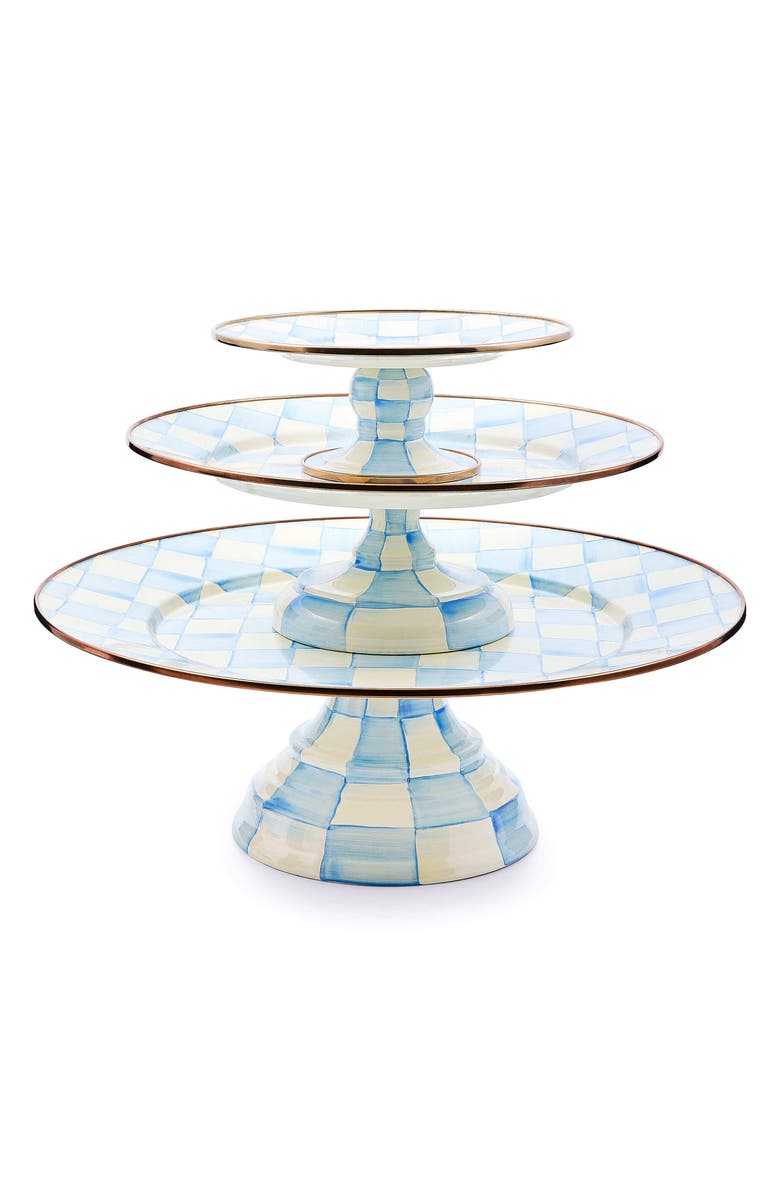 MACKENZIE CHILDS Sky Check Large Pedestal Platter, Alternate, color, Sky Check