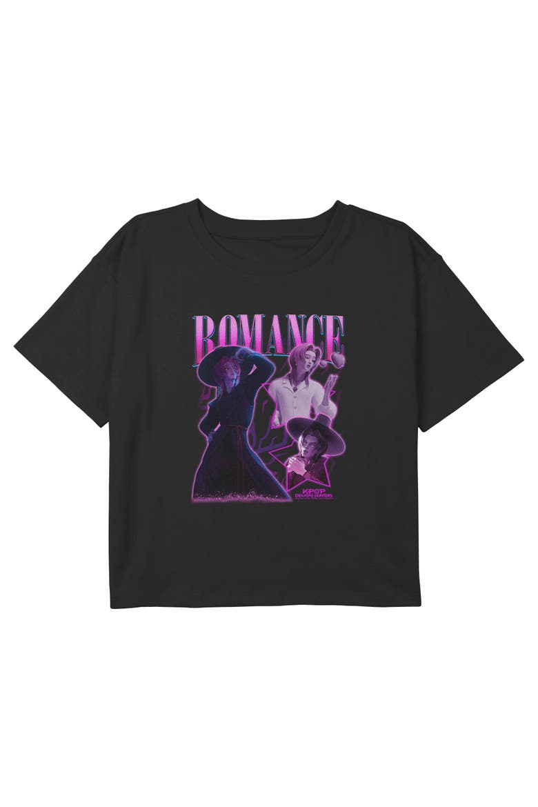Girls KPop Demon Hunters Idol Romance Collage Cropped T-Shirt, Main, color, Black