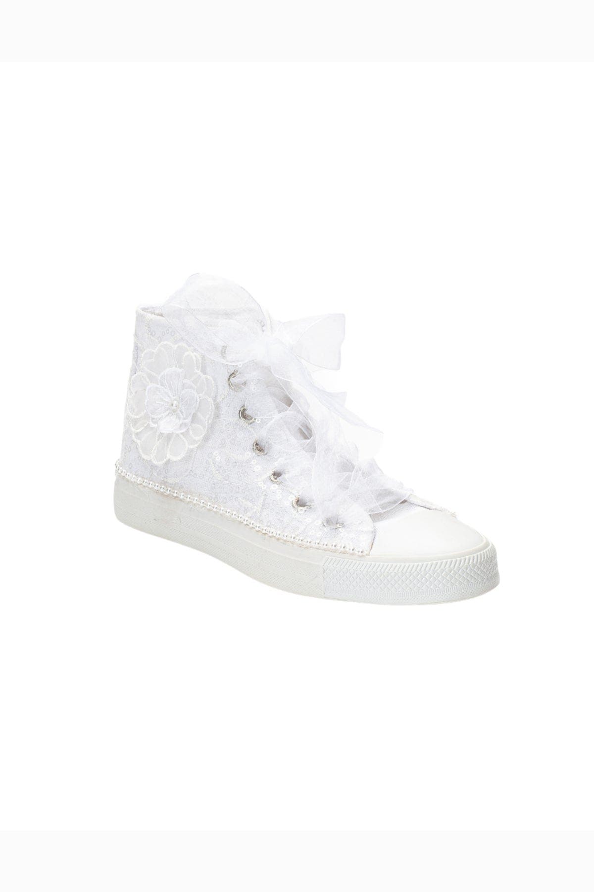 Forever & Always Shoes Mariselle Pearl Lace Bridal High Top Sneaker, Main, color, Ivory