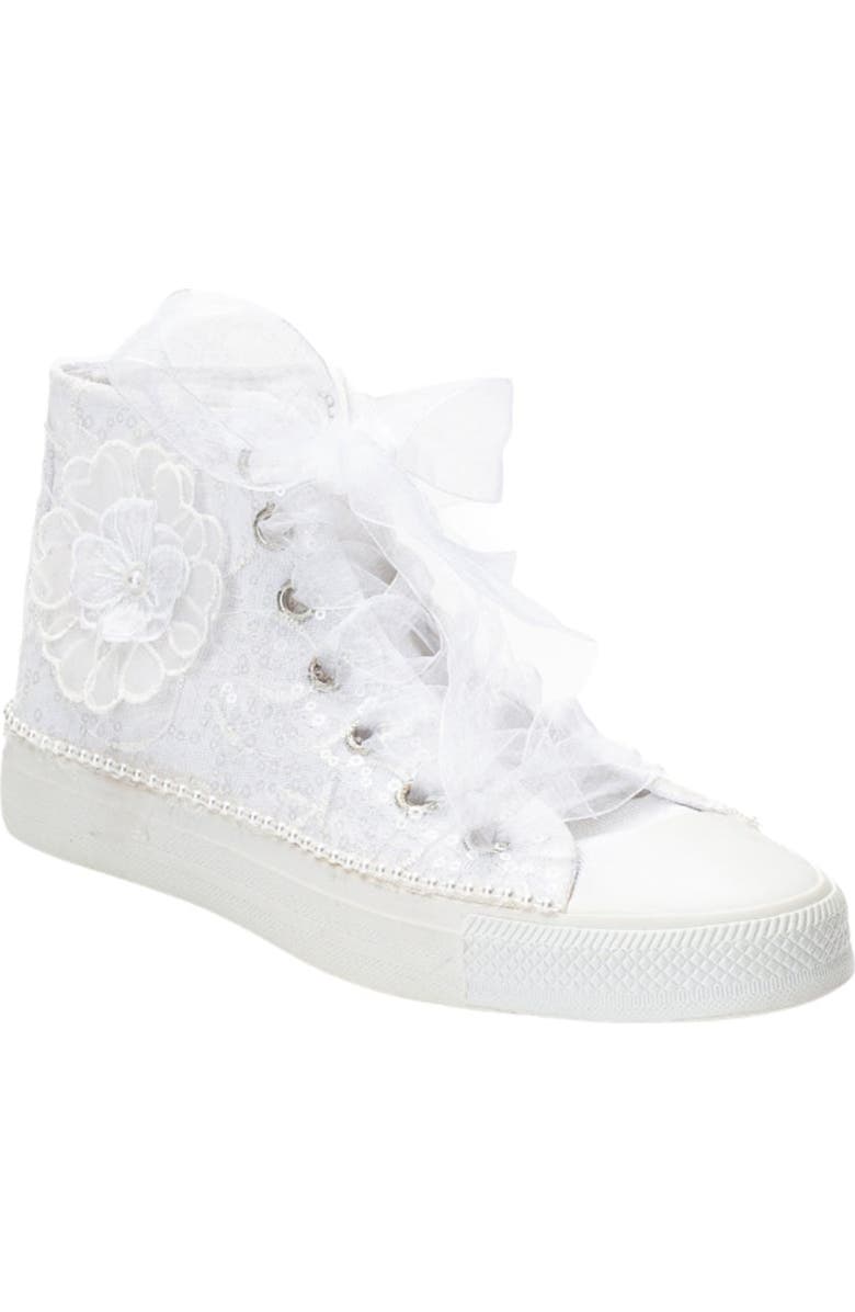 Forever & Always Shoes Mariselle Pearl Lace Bridal High Top Sneaker, Main, color, Ivory