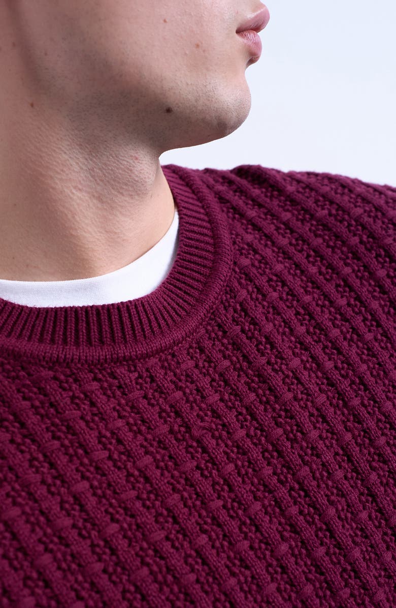Topman Cable Stitch Sweater Vest, Alternate, color, Burgundy