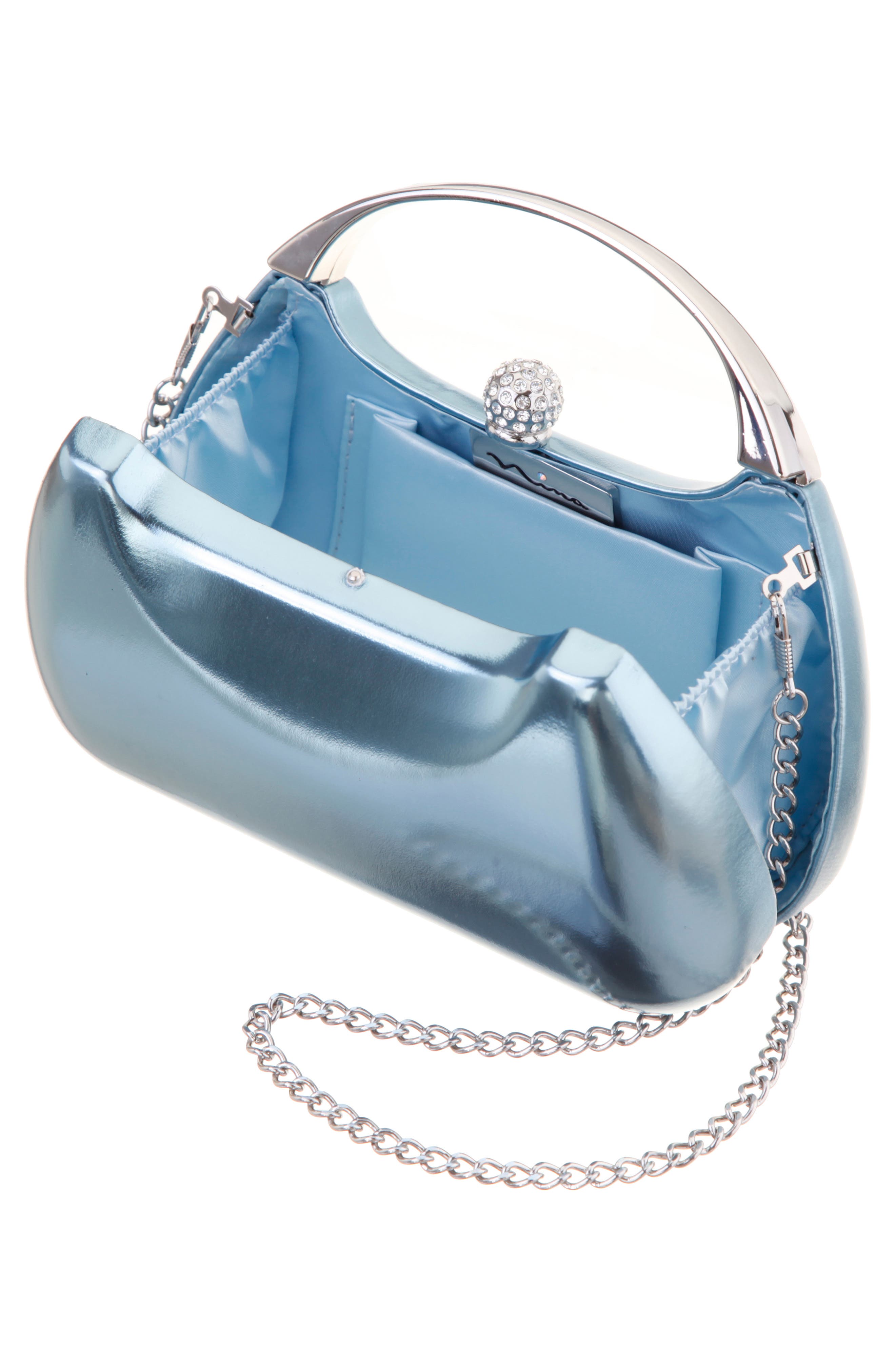 Minaudière Top Handle Bag, Alternate, color, ICY BLUE