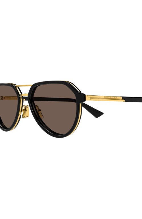 Bottega Veneta Bv1373s Linea Ribbon 001 Black Gold Brown Sunglasses In Black