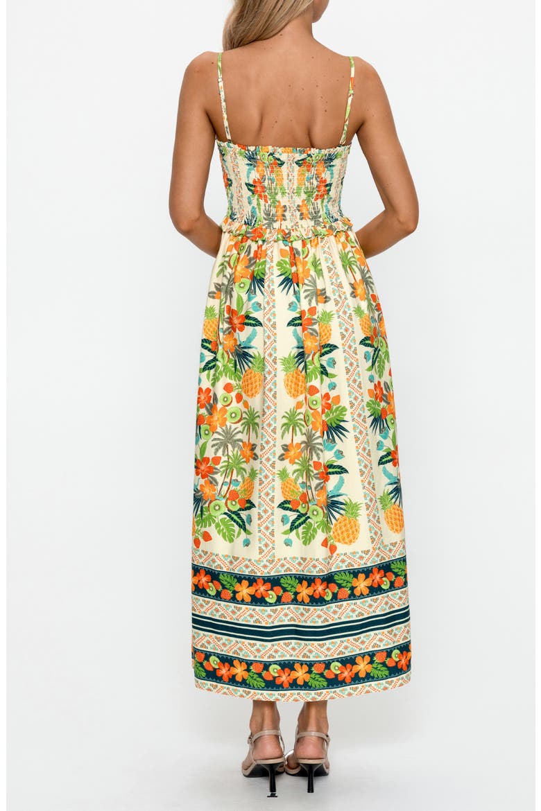 Tropical Print Smocked Midi Dress, Alternate, color, ORANGE