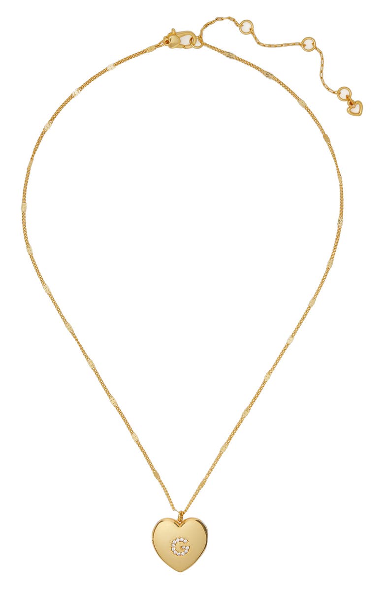 Kate Spade New York crystal initial heart locket necklace, Alternate, color, Clear/ Gold.