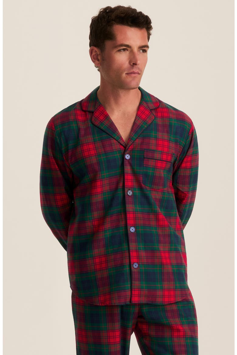 Plaid Cotton Twill Pajamas, Alternate, color, RED