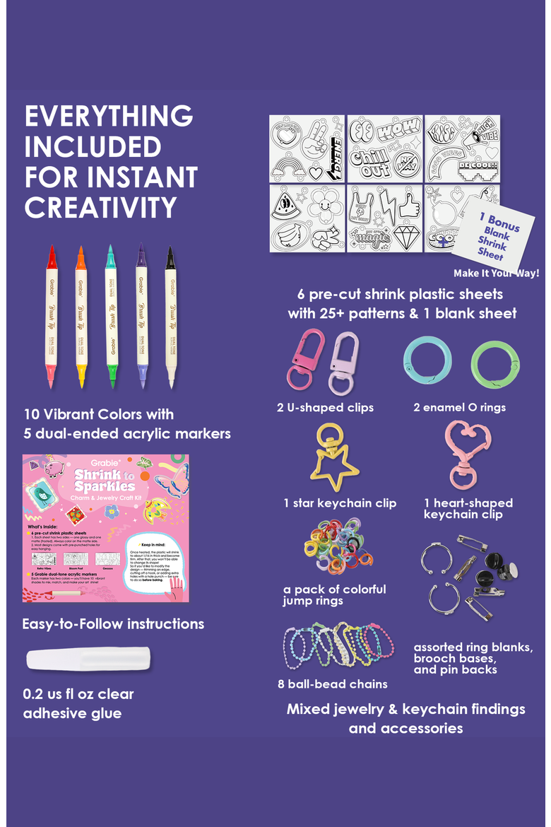 Shrink to Sparkles DIY Shrinky Dinks Craft Kit, Alternate, color, Retro Vibes