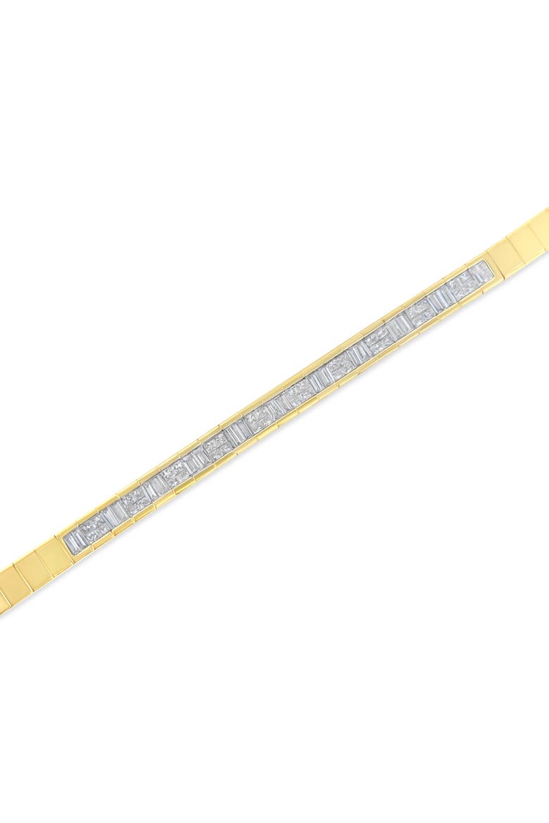 14K Yellow Gold 1-1/10 Cttw Princess & Baguette Cut Diamond Alternating Stone Eternity Tennis Bracelet, Alternate, color, Yellow Gold