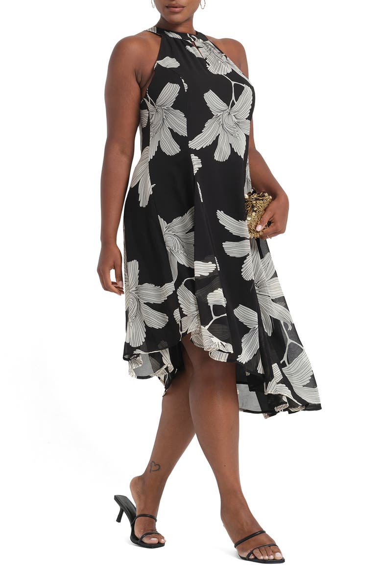 Astra Halter Dress, Alternate, color, BLACK/ CREAM