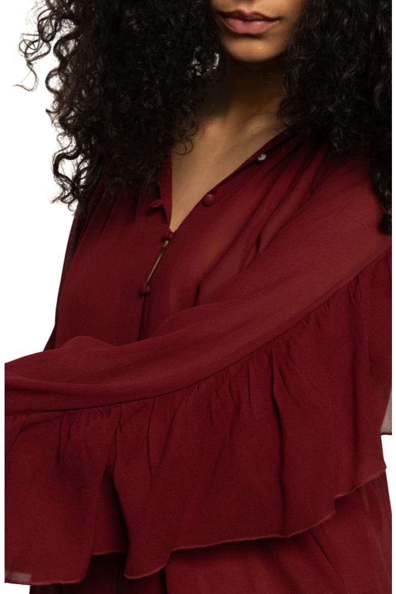 Harmony Ruffle Sleeve Button-Up Shirt, Alternate, color, CRIMSON RED