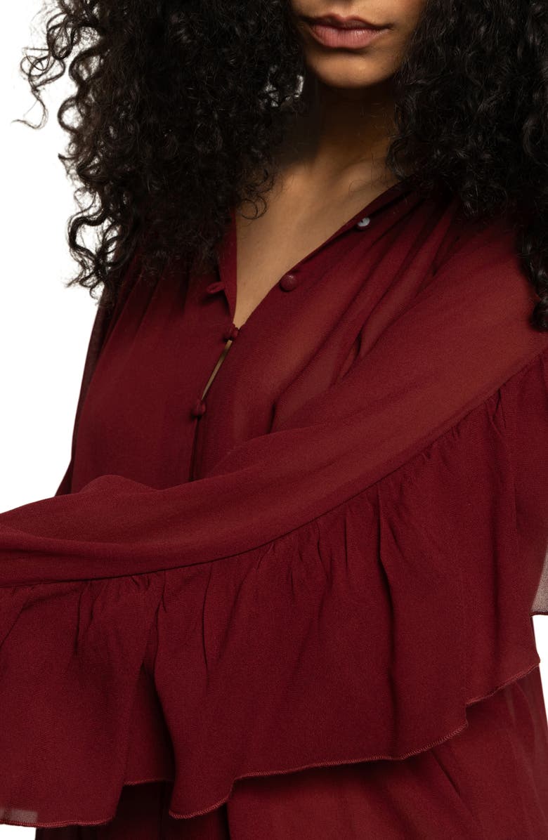 Sanctuary Harmony Ruffle Sleeve Button-Up Shirt, Alternate, color, Crimson Red