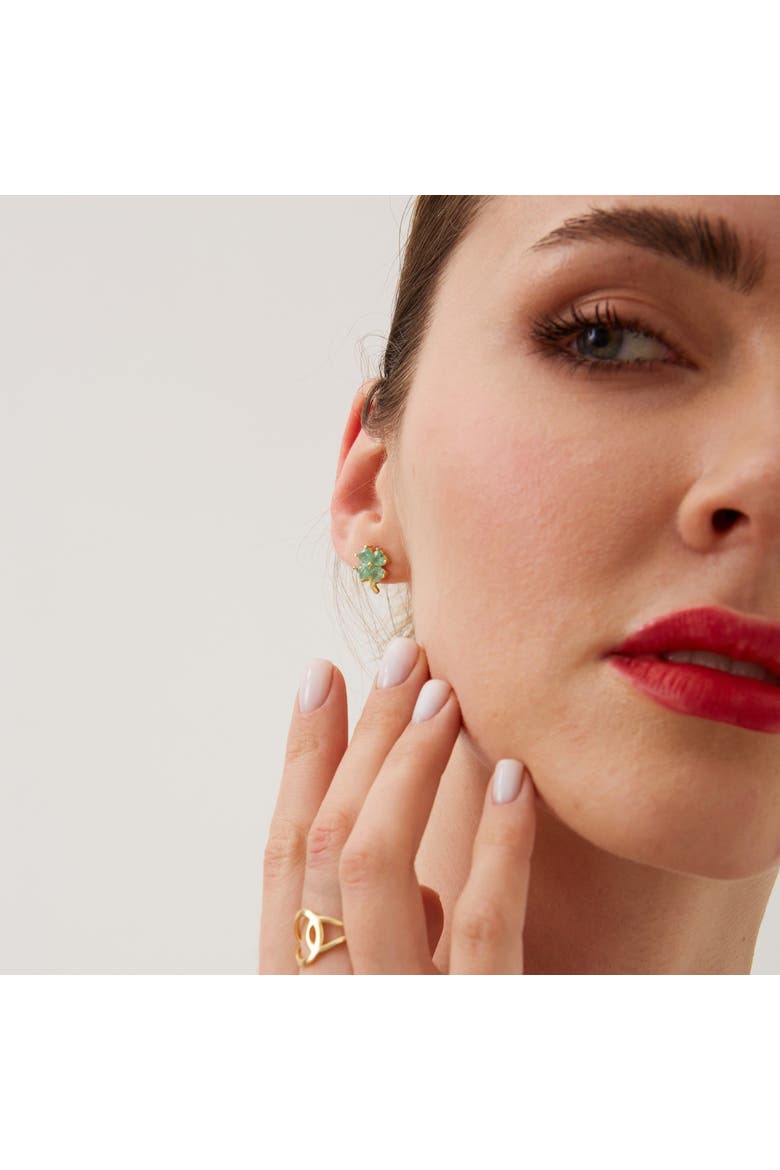 Four Leaves Clover Sterling Silver Stud Earring - Green, Alternate, color, Gold