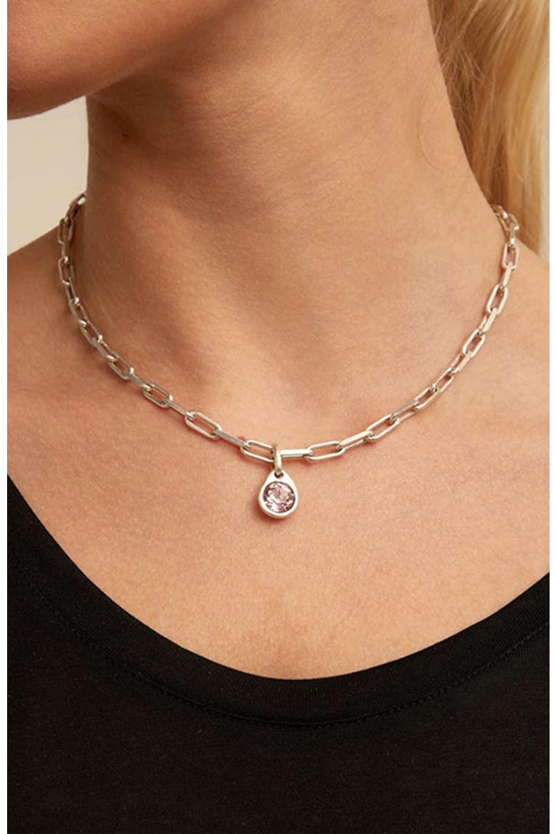 Sterling Silver-Plated Charm with Pink Crystal, Alternate, color, Silver