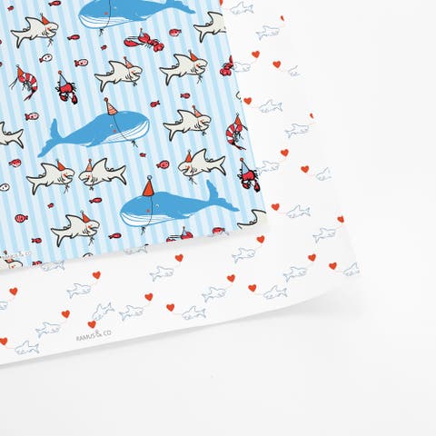 Eight Sheets Two-Sided "Deep Sea Party" Heavyweight Gift Wrap by Ramus & Co