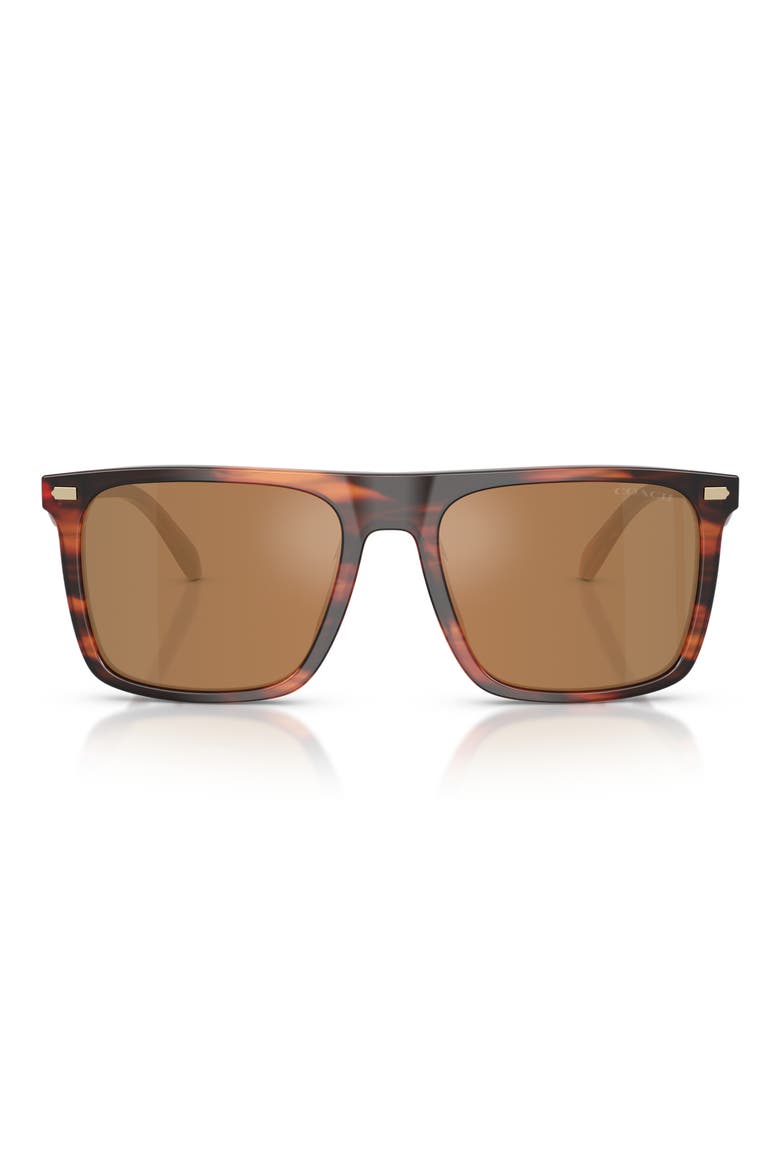 57mm Flat Top Square Sunglasses, Main, color, STRIATED CARAMEL / BROWN FLASH