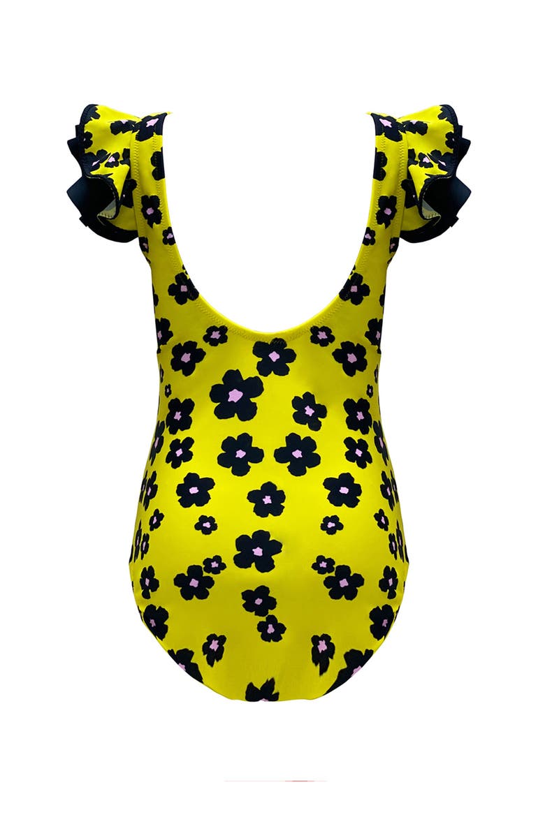 The Daisy Pop Ruffle & Bow - Cutout One-Piece Swimsuit, Toddler, Little Kid & Big Kid, Alternate, color, Yellow