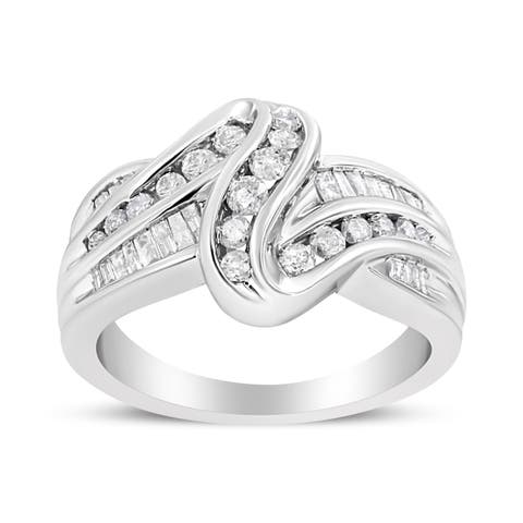 10K White Gold Ring 3/4 Cttw Round-Cut Diamond Bypass Ring